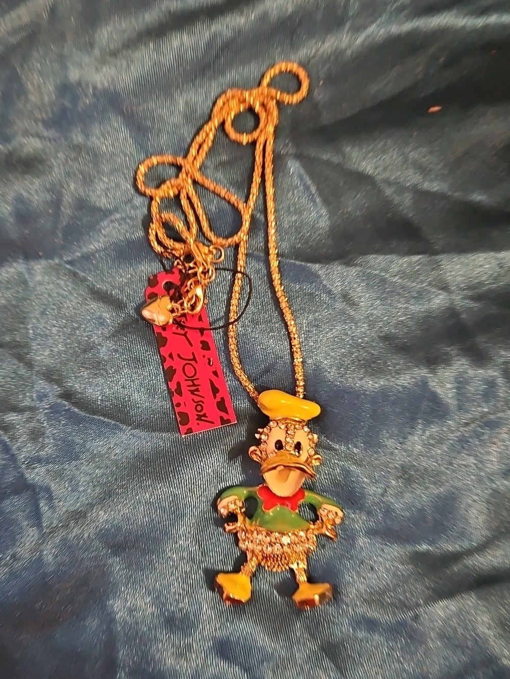 Betsey Johnson Yellow & Green Duck Charm Necklace with Gold Chain